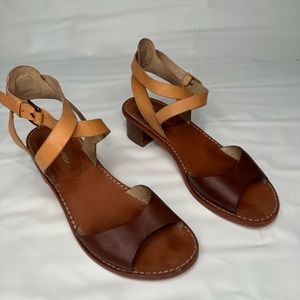 VIA SPIGA Brown & Grey Leather Sandals Block Heels - Women's 8
